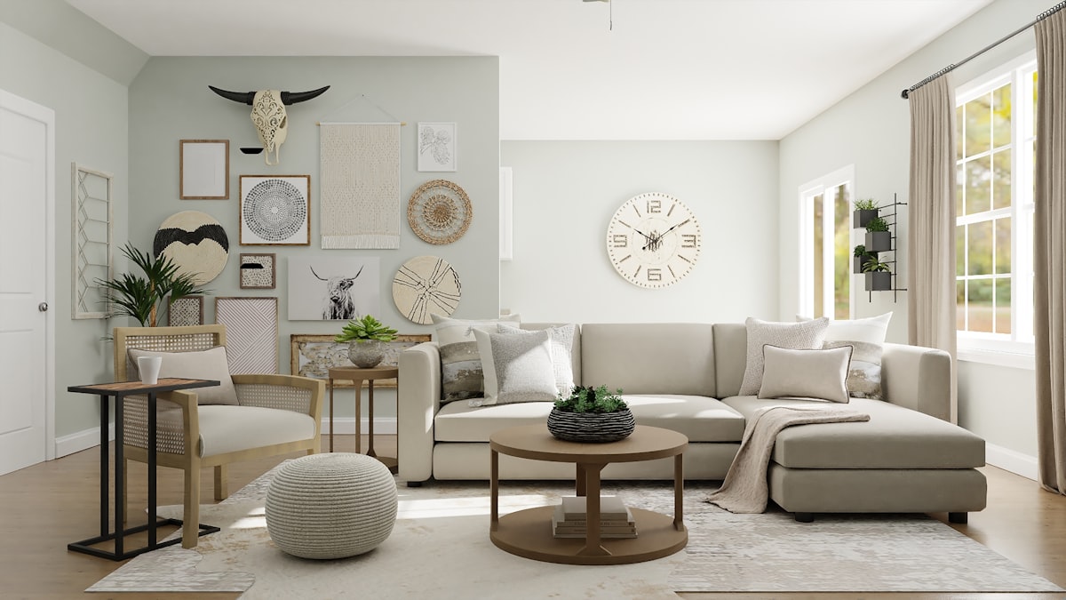 Living modern amenajat de studio de design interior din București, cu mobilier elegant și lumină naturală