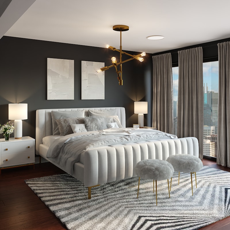 Dormitor elegant cu tonuri neutre și textile naturale, design interior București
