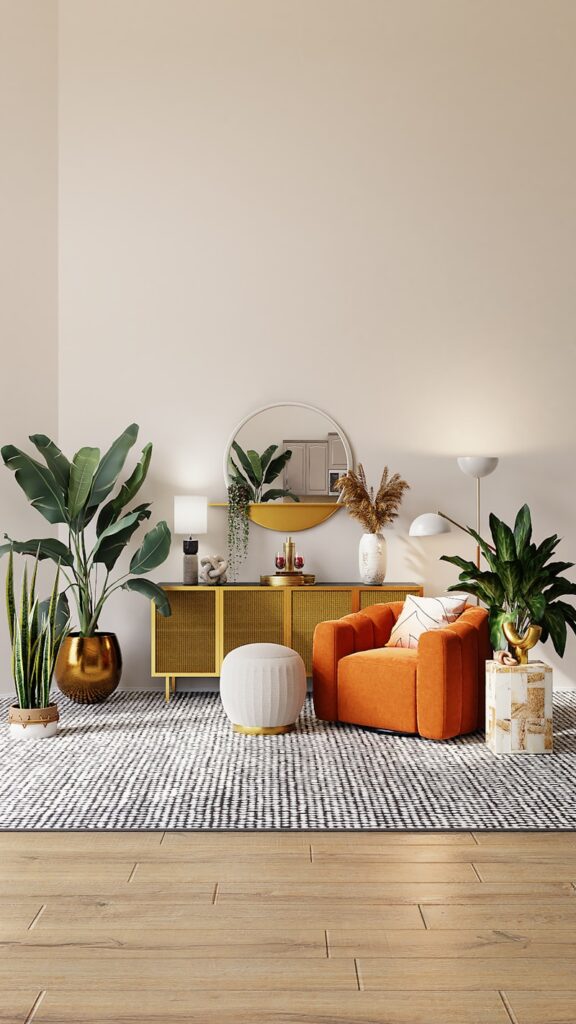 Living minimalist cu accente de lemn și textile calde, amenajare interioară București